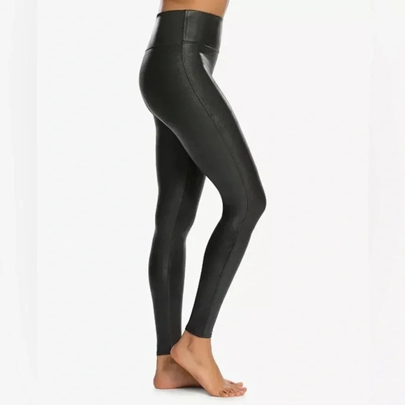 SPANX Faux Leather Leggings High Waisted Pull On Pants Stretch Black Vegan S - Picture 9 of 9